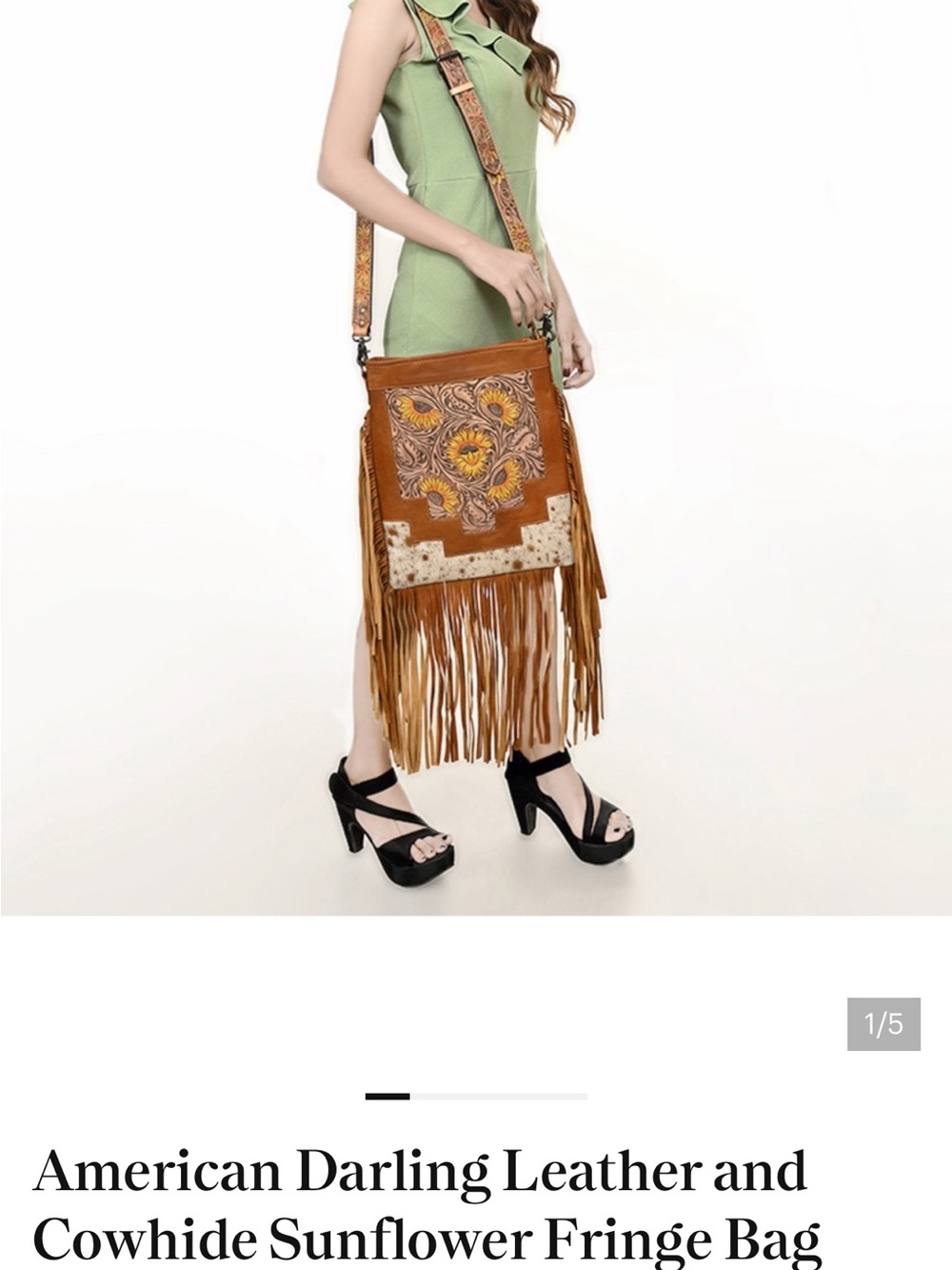 American Darling Brown & Yellow Sunflower Fringe Crossbody Bag